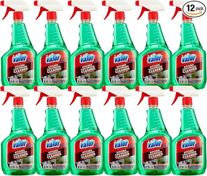 Valor Kitchen & Bathroom Cleaner Spray – Multi-Surface Degreaser & Limescale Cleaning Solution, Eco-Friendly Biodegradable Formula, (32 Fl Oz (Pack of 12))