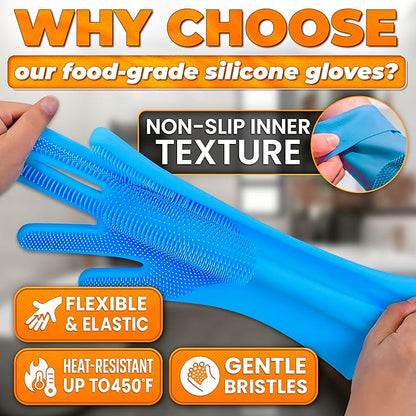 ALPENKOK Silicone Dishwashing Gloves with Scrubber – Non-Slip Silicone Gloves wor Washing Dishes | Household Use