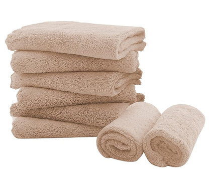 8 Pack Burp Cloths for Baby - 20'' by 10'' Ultra Absorbent Coral Fleece Burping Cloths, Newborn Towel - Milk Spit Up Rags - Brown, 8 Piece Set