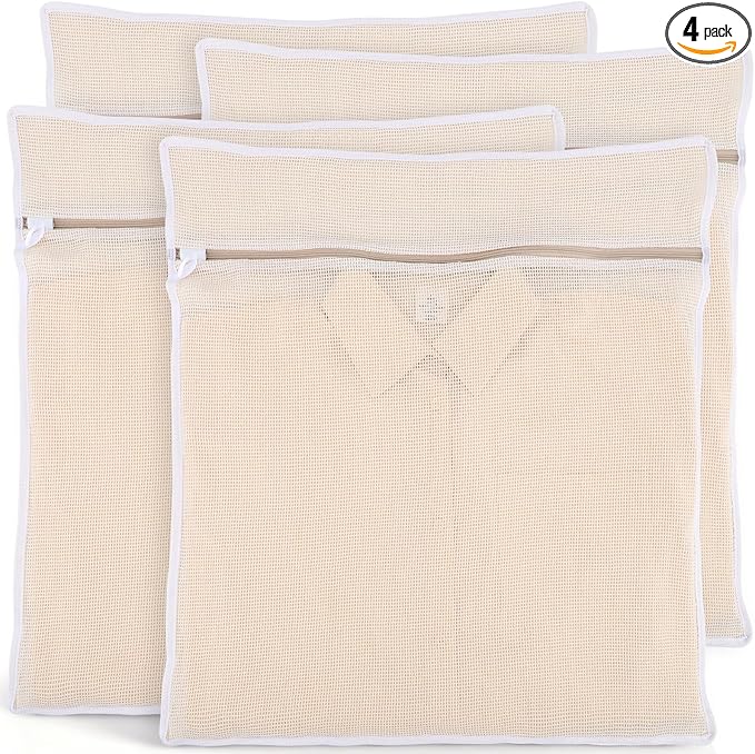 Dntorx 4Pcs Durable Cotton Mesh Laundry Bags for Delicates, 20×24inch Large Breathable Laundry Mesh Wash Bags with Sturdy Zipper for Delicates, Clothes, Pants, Underwear, Bra, Socks (XL)