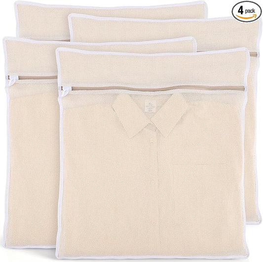 Dntorx 4Pcs Durable Cotton Mesh Laundry Bags for Delicates, 20×24inch Large Breathable Laundry Mesh Wash Bags with Sturdy Zipper for Delicates, Clothes, Pants, Underwear, Bra, Socks (XL)