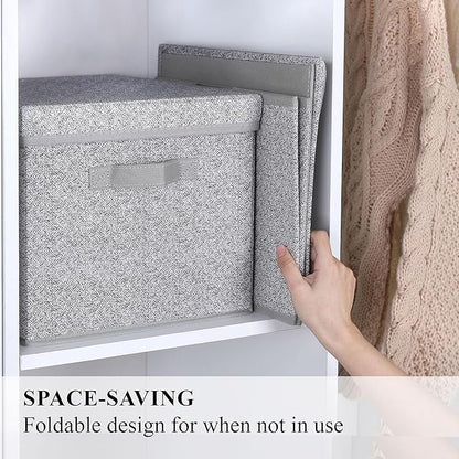 WUIKE Foldable Storage Bins with Lids, Storage Boxes with Handles, Closet Shelf Organizer, Fabric Storage Baskets with Cover for Bedroom, 3-Pack, Ash Gray, Extra Large