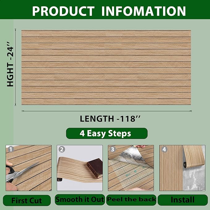 ReWallpaper 24in X 10ft Peel and Stick Wall Panels Light Oak Faux Wood Slat Paneling 3D Foam Backed Acoustic Panels Sound Absorbing Easy Cut DIY for Bedroom Office Headboard Accent Wall Home Decor