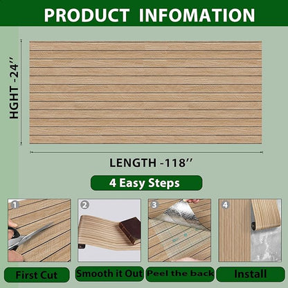 ReWallpaper 24in X 10ft Peel and Stick Wall Panels Light Oak Faux Wood Slat Paneling 3D Foam Backed Acoustic Panels Sound Absorbing Easy Cut DIY for Bedroom Office Headboard Accent Wall Home Decor