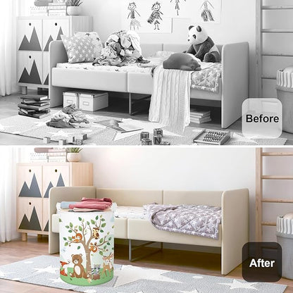 Forest Animals Laundry Hamper Woodland Tree Large Storage Basket Parents Organizer Kids Clothes Toy Bins for Bedroom, Bathroom, Squirrel, 63L
