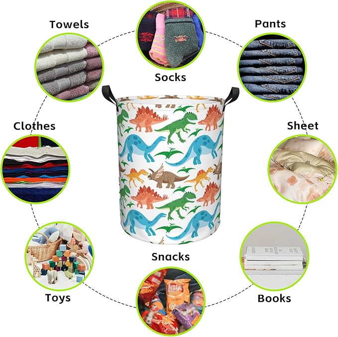 Laundry Basket Cute Dinosaurs Laundry Hamper Large Laundry Basket Storage Basket Tote Bag Collapsible Organizer Basket for Bathroom,Laundry,Bedroom 17.3 x16.5 Inch