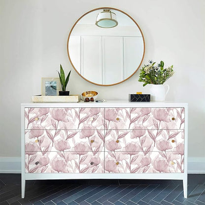 Heroad Peel and Stick Wallpaper Pink Contact Paper Modern Boho Floral Wall Paper for Cabinets Waterproof Removable Wallpaper Self Adhesive for Bathroom Vinyl Roll 17.3"x393"
