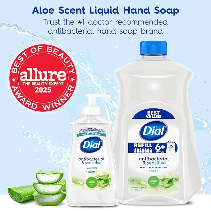 Dial Antibacterial Defense Liquid Hand Soap + Aloe, White Tea Scent, 11 Fl Oz (Pack of 4), Dermatologist-Tested Hand Wash, Gentle Formula