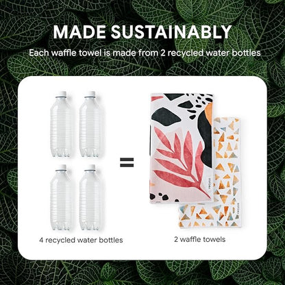 RECYCO Waffle Kitchen Towel Set of 2 - Quick Dry Microfiber Sustainable Dish Towels - Ultra Absorbent Reusable Cleaning Tea Towels - Lightweight Hand Towels,16”x 28”, Boho Oasis