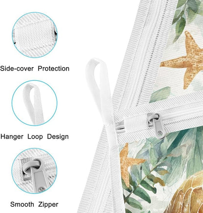 Mesh Laundry Bags Lingerie Bags for Washing Delicates 2 PCS Durable Wash Bag with Zipper Small and Medium Washable Sea Turtle Starfish Plants