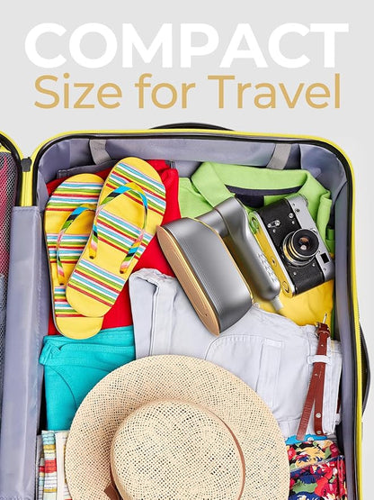 Portable Travel Steamer, 1200W Handheld Fabric Steamer for Clothes, 4Modes with LCD Display, Powerful Wrinkle Remover for Home & Travel, 150ml Water Tank 10S Fast Heat-Up, 180°Swivel Handle, Grey Gold
