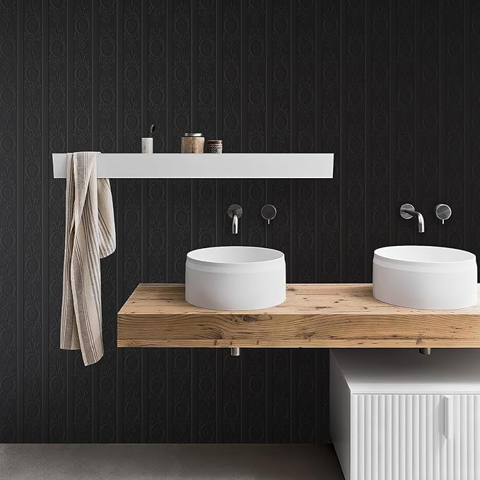 JiffDiff Wallpaper Peel and Stick Textured, 3D Black Embossed Wall Paper Stick on Wallpaper Modern Waterproof Self Adhesive Contact Paper(17.3" x 120")