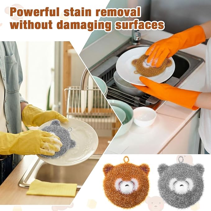 Breling 6 Pieces Raccoon Shape Dish Sponge Dual Sided Non Scratch Dish Washing Scrubbers, Reusable Household Cleaning Kitchen Tools for Dishwashing Washing Dishes Cookware
