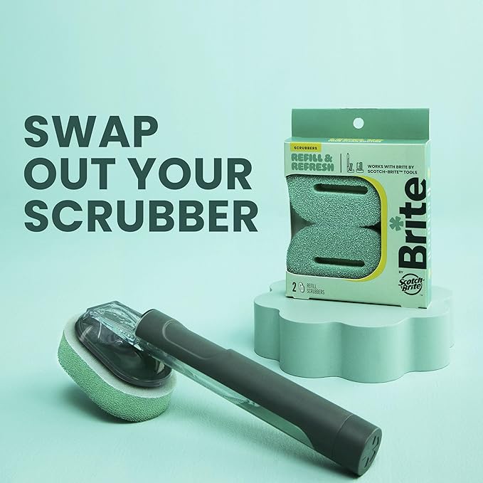 Brite by Scotch-Brite Fillable Dishwand with Drain + Dry Stand, Household and Kitchen Sponge for Washing Dishes, 1 Dish Wand with Soap Dispenser