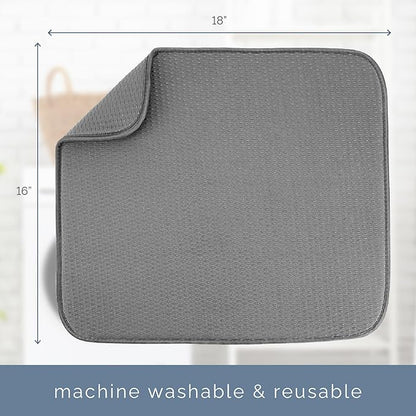 S&T INC. Dish Drying Mat, 16” x 18”, Absorbent Microfiber Kitchen Counter Mat, Drying Pad for Dishes, Utensils, Pots and Pans, Large, Diamond Texture, Grey