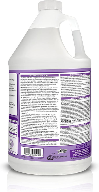 OdoBan Disinfectant Concentrate and Odor Eliminator, Made in the USA, Lavender Scent, 4 Gallons