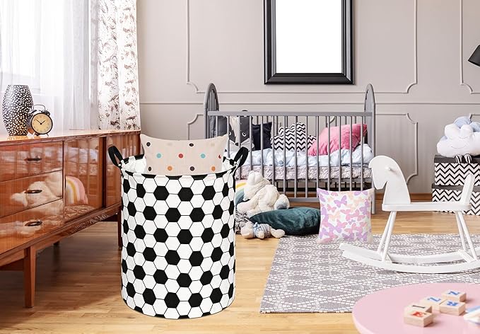 19.7 Inch Round Football Laundry Clothes Hamper Laundry Basket with Handles,Storage Organizer Bins Laundry Gift Basket for Room, Bedroom Decor (Football)