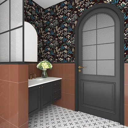 Laatse Vintage Green Wallpaper Peel and Stick Dark Floral Wallpaper 17.5'' x 393'' Green Leaf Contact Paper Vinyl Waterproof Self Adhesive Boho Botanical Wall Paper for Bedroom Cabinet Décor