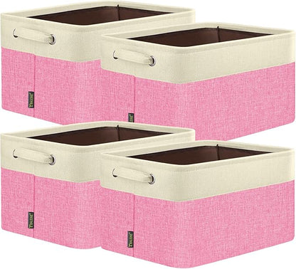 BALEINE 4 Pack Fabric Closet Storage Bins for Shelves, Linen Closet Organizers and Storage, Decorative Baskets for Organizing, Shelf, Clothes, Home, Office (Pink, 17''x13''x10.5'')