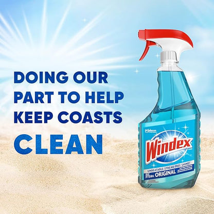 Windex Refill Glass and Window Cleaner Bottle, Bottle Made of 100% Recycled Plastic, Surface Cleaning Spray, Original Blue Scent, 2L (67.6 Fl Oz) (Pack of 6)