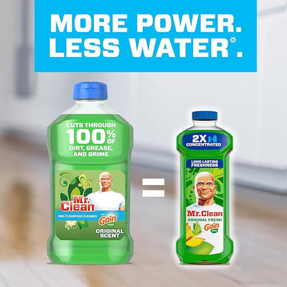 Mr. Clean All Purpose Cleaner, Floor Cleaner for Mopping Home, Bathroom, & Kitchen, Cleaning Liquid for Mop & Bucket, Cleaning Supplies, Multi-Surface Dilutable, Gain, 41oz