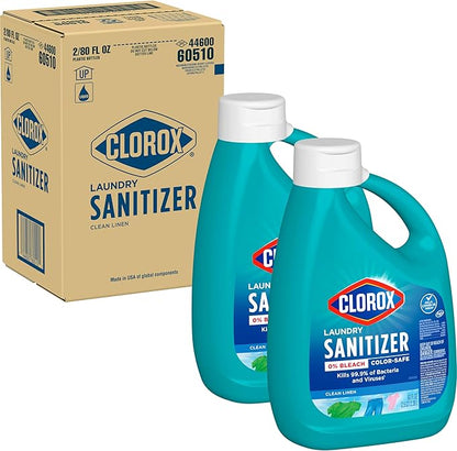 Clorox Laundry Sanitizer, 0% Bleach, Color Safe, Clean Linen, 80 Fl oz, Pack of 2 (Pack May Vary)