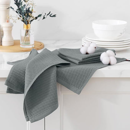 Kitinjoy 100% Cotton Kitchen Dish Cloths (12 X 12 Inches, Grey), 6 Pack Waffle Weave Ultra Soft Absorbent Dish Towels for Drying Dishes Quick Drying Kitchen Towels Dish Rags