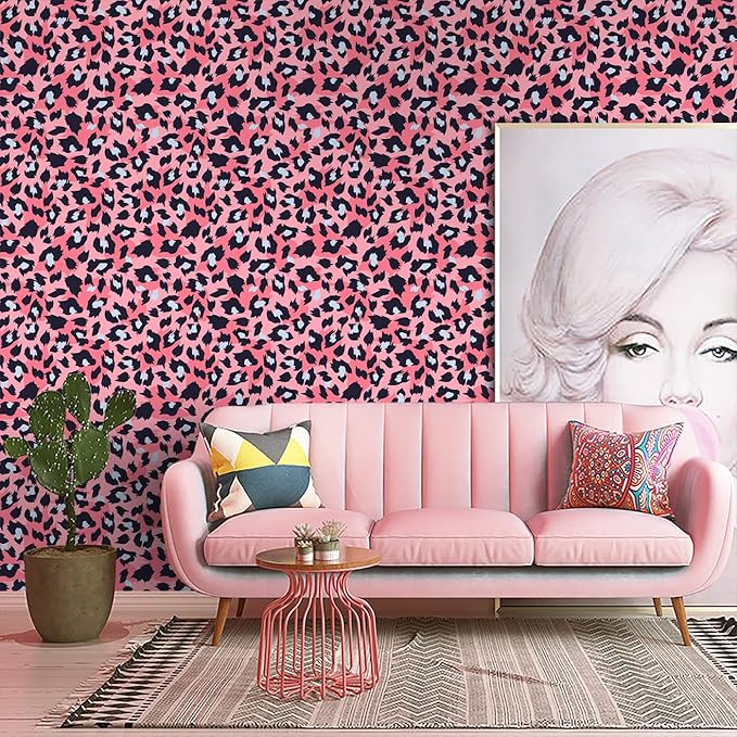 Ismoon 16.1''x118'' Leopard Wallpaper Cheetah Print Peel and Stick Wallpaper Pink Room Decor Funky Contact Paper Bathroom Waterproof Bedroom Removable Self Adhesive Vintage Texture Vinyl Roll