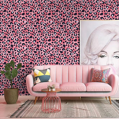 Ismoon 16.1''x118'' Leopard Wallpaper Cheetah Print Peel and Stick Wallpaper Pink Room Decor Funky Contact Paper Bathroom Waterproof Bedroom Removable Self Adhesive Vintage Texture Vinyl Roll