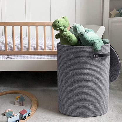 CHICVITA Large Laundry Hamper with Lid, 58L, Tall Clothes Laundry Basket for Bedroom, Rope Laundry Bin for Clothes, Blankets, Toys, Woven Laundry Basket for Living Room, 15 x 20 inches, Grey