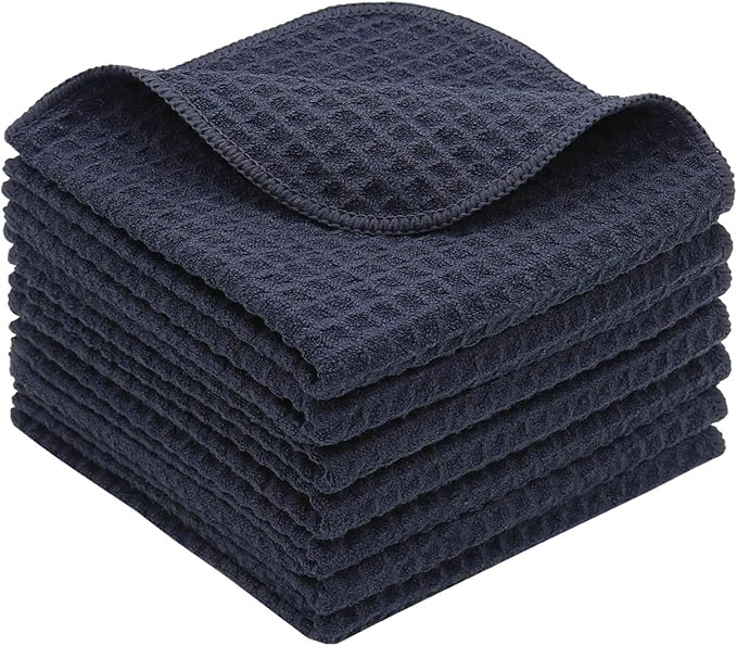 Microfiber Kitchen Dish Cloths Thick Dish Rags Cleaning Cloth Waffle Weave Washcloths Odor Free Ultra Absorbent 12Inch X 12Inch 7 Pack (Black)
