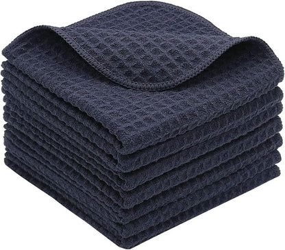 Microfiber Kitchen Dish Cloths Thick Dish Rags Cleaning Cloth Waffle Weave Washcloths Odor Free Ultra Absorbent 12Inch X 12Inch 7 Pack (Black)