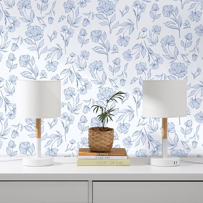 Timeet Floral Peel and Stick Wallpaper Blue and White Wallpaper Removable Self-Adhesive Wall Paper for Bedroom Bathroom Vintage Contact Paper for Walls Covering 17In×78.7In