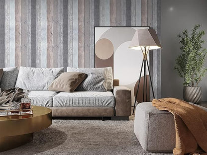 Dimoon Wallpaper 16.4Ftx17.7'' Contact Paper Thicken Wood Gray Wood Wallpaper Stick and Peel Gray Wall Paper Roll Wood Vinyl Removable Shiplap Wallpaper Self Adhesive Decorative Covering Shelf Liner