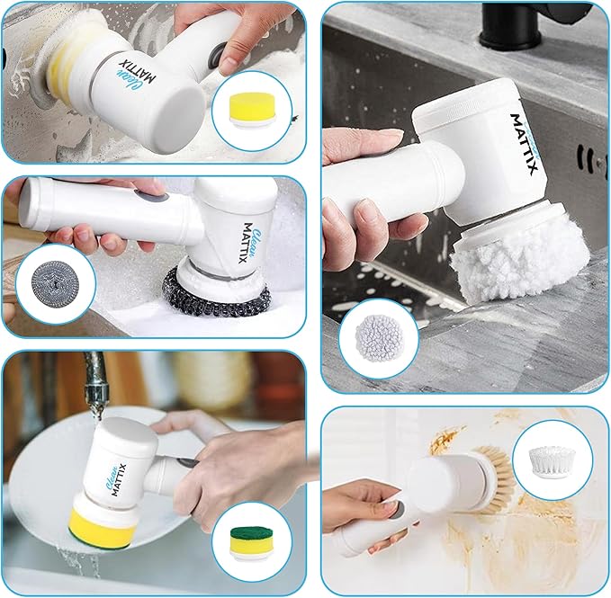 5-in-1 Electric Spin Scrubber – Cordless Power Scrubber for Bathroom, Tile & Grout – Rechargeable Shower Cleaner with 5 Brush Heads for Floor, Tub & Wall Cleaning