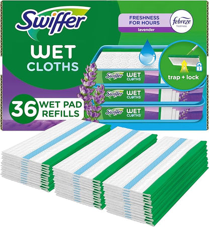Swiffer Sweeper Wet Mopping Cloth Multi Surface Refills, Mops for Floor Cleaning, Febreze Lavender Scent, 36 Count