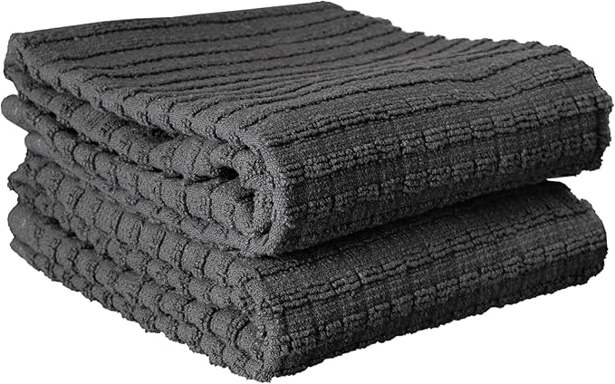 Ritz Royale Collection 100% Combed Terry Cotton, Highly Absorbent, Oversized Kitchen Towel Set, 28" x 18", 2-Pack, Solid, Graphite