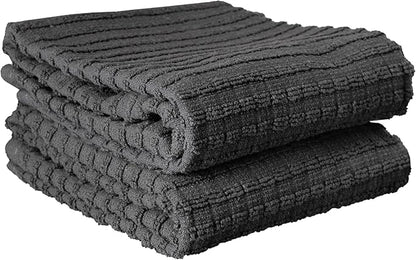 Ritz Royale Collection 100% Combed Terry Cotton, Highly Absorbent, Oversized Kitchen Towel Set, 28" x 18", 2-Pack, Solid, Graphite