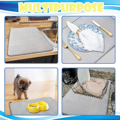 3 Pack Microfiber Dish Drying Mat,24 x 17 inch Super Absorbent Drying Pad,Large Size Dish Drying Mat for Countertops,Sinks,Draining Racks,Gray