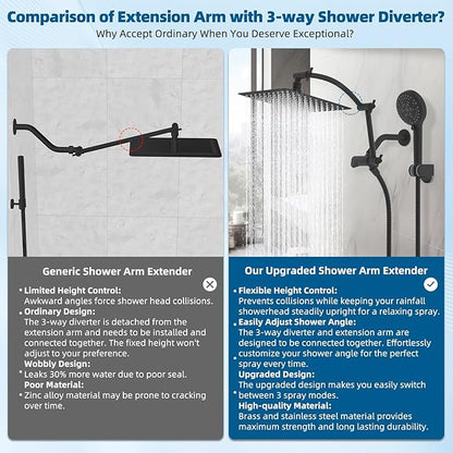 Hibbent All Metal cUPC Certified Shower Head, 10'' High Pressure Rain Shower Head, Handheld Showerhead Combo with 16'' Adjustable Extension Arm, 10 Sprays, 71'' Hose, Showerhead Holder, Matte Black