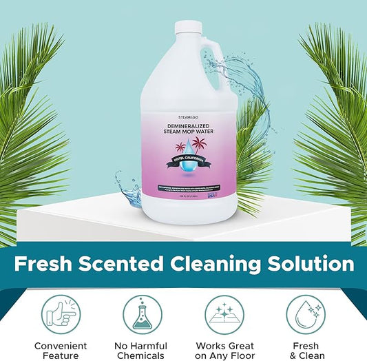 Steam & Go Deminerilized Water - Multi-Surface Cleaner for Steam Cleaners, Hardwood Floors, Kitchens, & Bathrooms - Germ-Killing Formula - Hotel California Scent - 1 Gallon