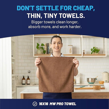 MW Pro Multi-Surface Microfiber Towel – Sand, Olive, Tan 12 Pack |16"x16" Premium Cleaning Cloth | Clean, Dust, Polish, Absorb | Large