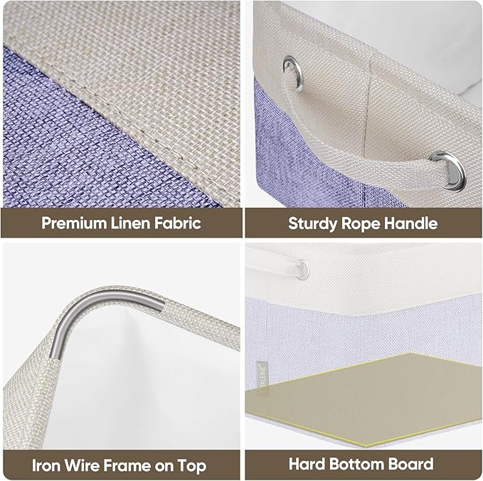 BALEINE 3 Pack Fabric Closet Storage Bins for Shelves, Linen Closet Organizers and Storage, Decorative Baskets for Organizing, Shelf, Clothes, Home, Office (Lavender, 12"x8"x8")