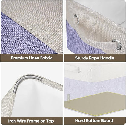 BALEINE 4 Pack Fabric Closet Storage Bins for Shelves, Linen Closet Organizers and Storage, Decorative Baskets for Organizing, Shelf, Clothes, Home, Office (Lavender, 12"x8"x8")