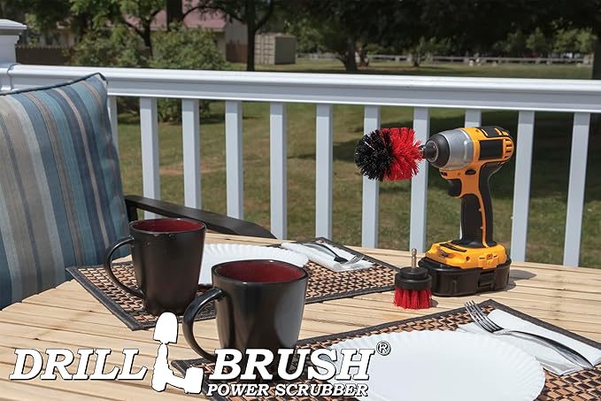 2 Piece Mini Size Red Stiff Bristle Rotary Cleaning Drillbrushes for Cleaning Siding, Brick, Stone, Fireplaces, Decks, Gutters, and More by Drillbrush