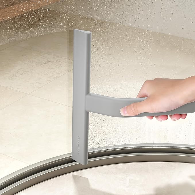 dancemoon JustHang Shower Squeegee for Glass Doors, All-in-One Award-Winning Silicone Squeegee with Built-in Hook for Bathroom, Window, Mirror, Tile Wall, Car, Streak-Free Cleaner Tool, 10-Inch Gray
