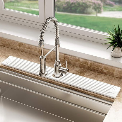 Stone Faucet Mat for Kitchen Sink, Diatomite Sink Protectors - Prevent Moisture Drying Stone Tray Fit Kitchen Counter & Bathroom Counter (White, 30"L x 4"W)