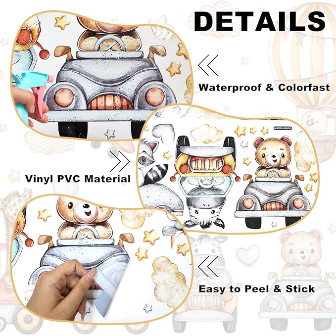 Wall Stickers Decals Kids Peel and Stick Removable for Nursery Kids Bedroom Living Room décor Boys Playroom (Balloon Animal car)