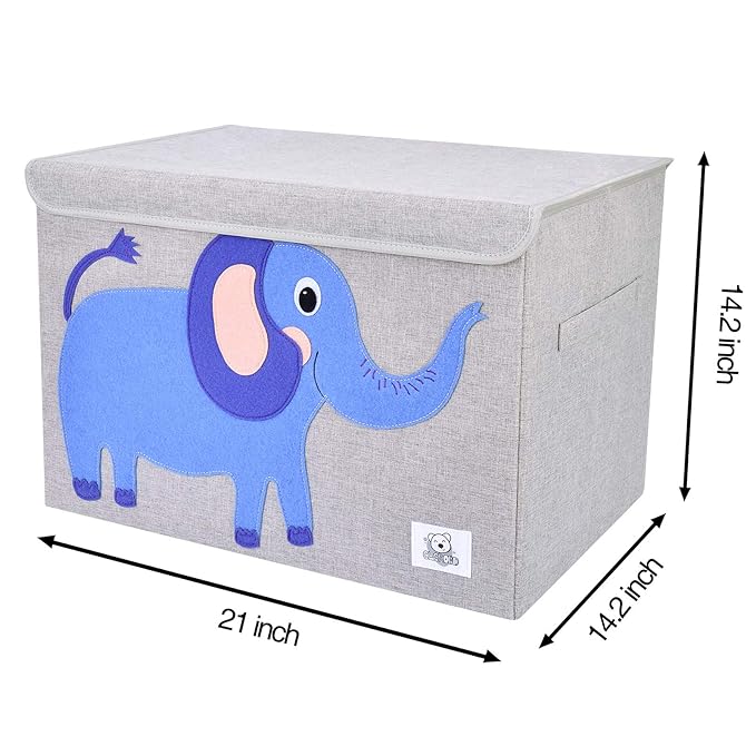 CLCROBD Foldable Large Kids Toy Chest with Flip-Top Lid, Collapsible Fabric Animal Toy Storage Organizer/Bin/Box/Basket/Trunk for Toddler, Children and Baby Nursery (Elephant)