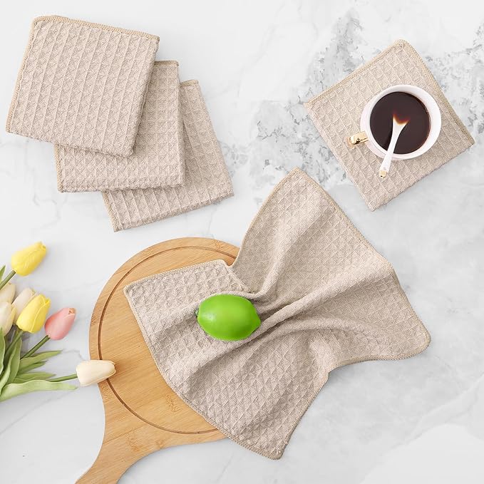 Homaxy Microfiber Waffle Weave Kitchen Dish Cloths, 12 x 12 Inch Ultra Absorbent and Solid Color Dish Towels for Kitchen Fast Drying Dishcloth for Washing Dishes, 8 Pack, Beige